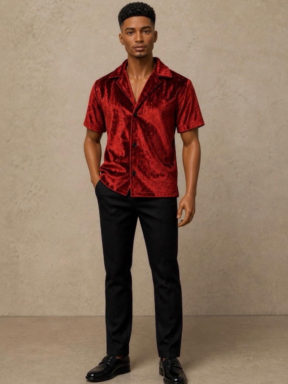 Size L Preloved ASOS Men’s Burgundy Summer Short  Sleeve Button Up Shirt